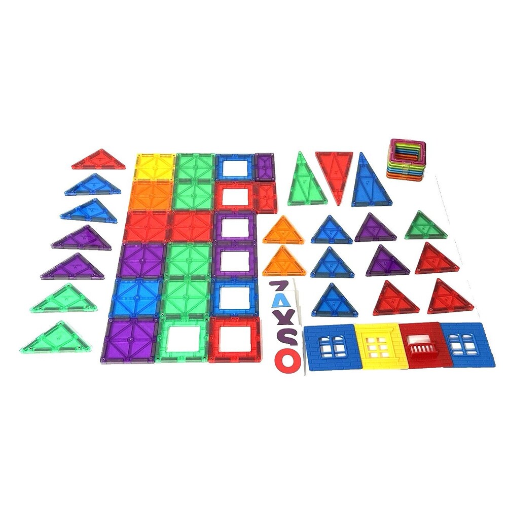 Playmags Mixed Lot of 57 Pieces Shapes Magnetic Tiles Building Toys Magformers